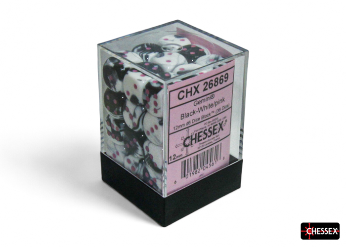 Gemini Black-White/pink 12mm d6 Dice Block (36 dice) - CHX26869